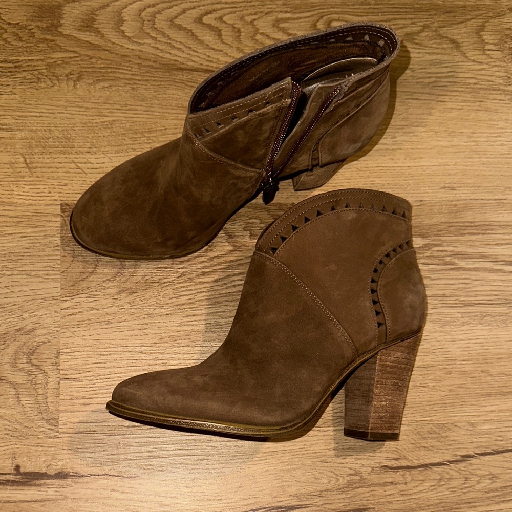 Vince Camuto Brown Suede Cutout Ankle Booties